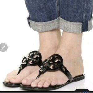 Tory Burch MILLER sandals black Leather Flip Flops Sandals size 7